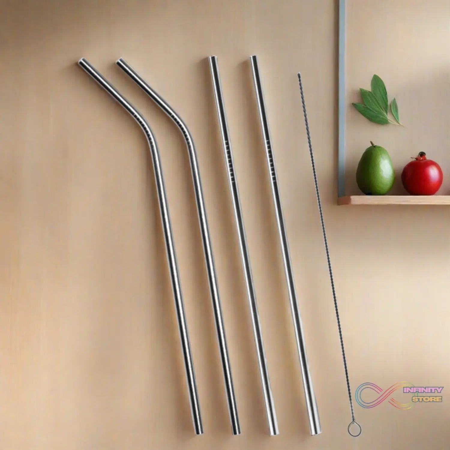 Set of 4 Stainless Steel Straws & Brush (2 Straight straws, 2 Bent straws, 1 Brush) - infinityexculsivestore.com