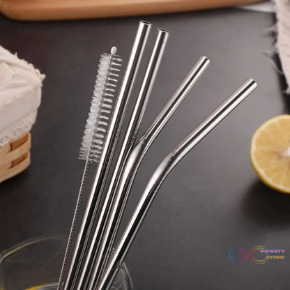 Set of 4 Stainless Steel Straws & Brush (2 Straight straws, 2 Bent straws, 1 Brush) - infinityexculsivestore.com