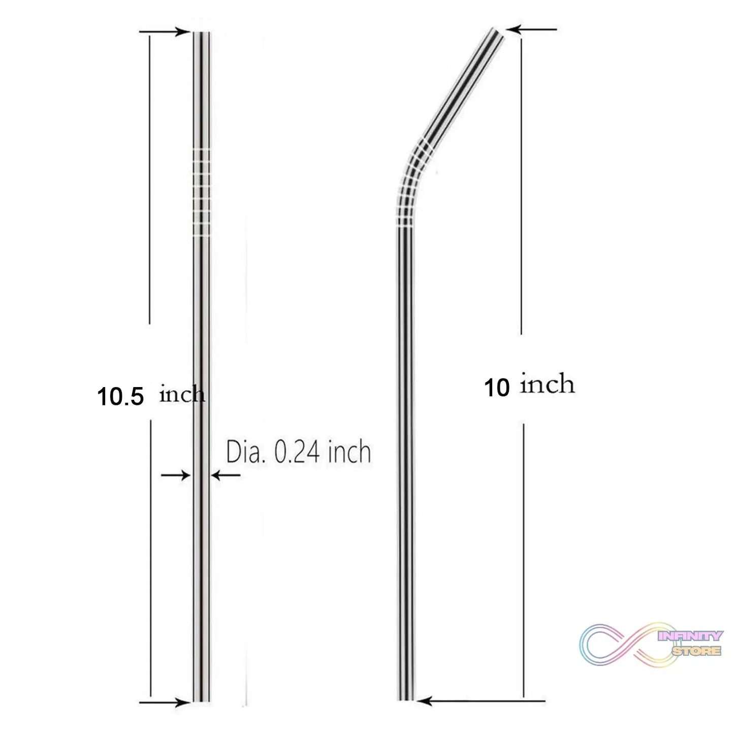 Set of 4 Stainless Steel Straws & Brush (2 Straight straws, 2 Bent straws, 1 Brush) - infinityexculsivestore.com