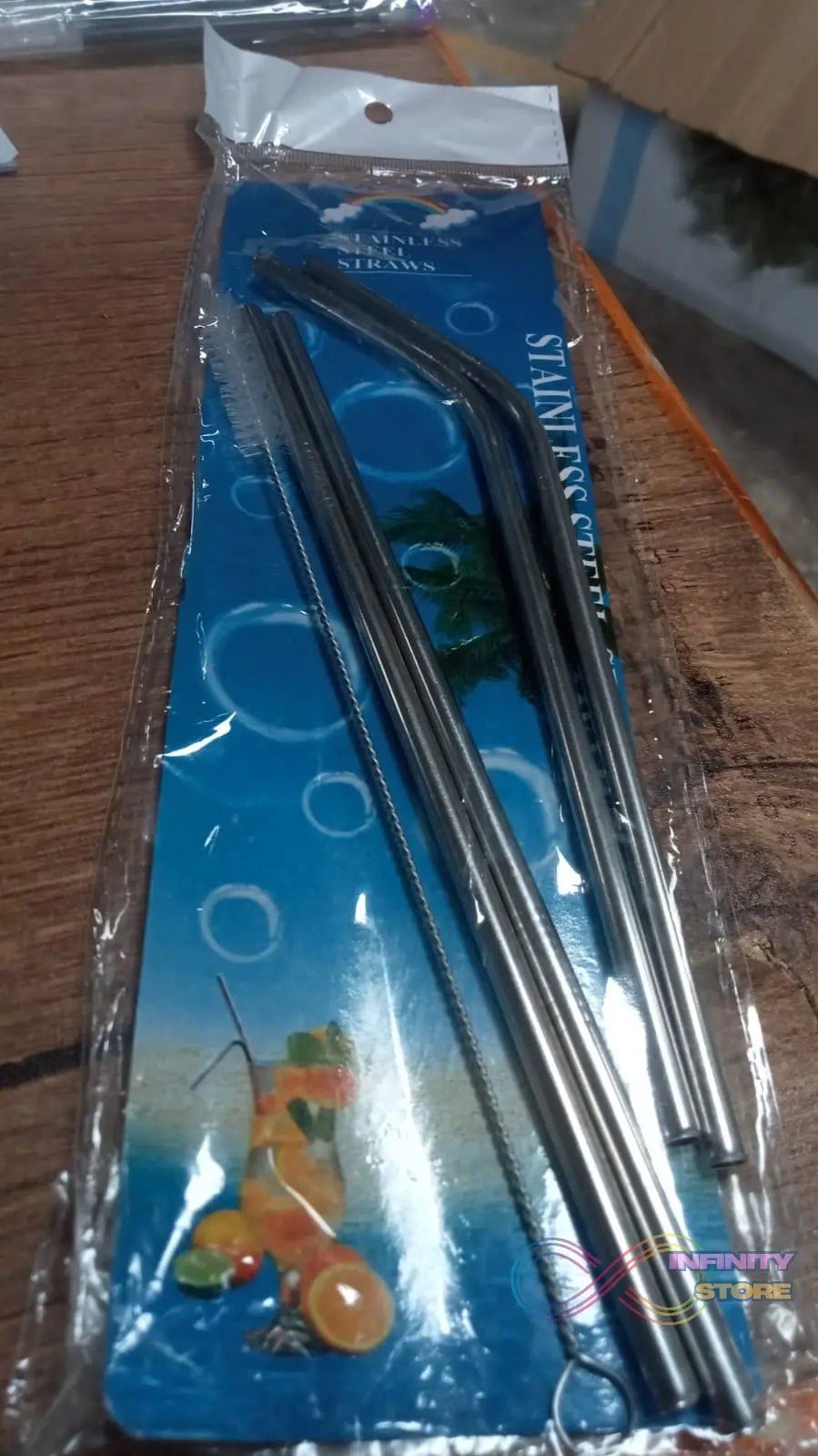 Set of 4 Stainless Steel Straws & Brush (2 Straight straws, 2 Bent straws, 1 Brush) - infinityexculsivestore.com