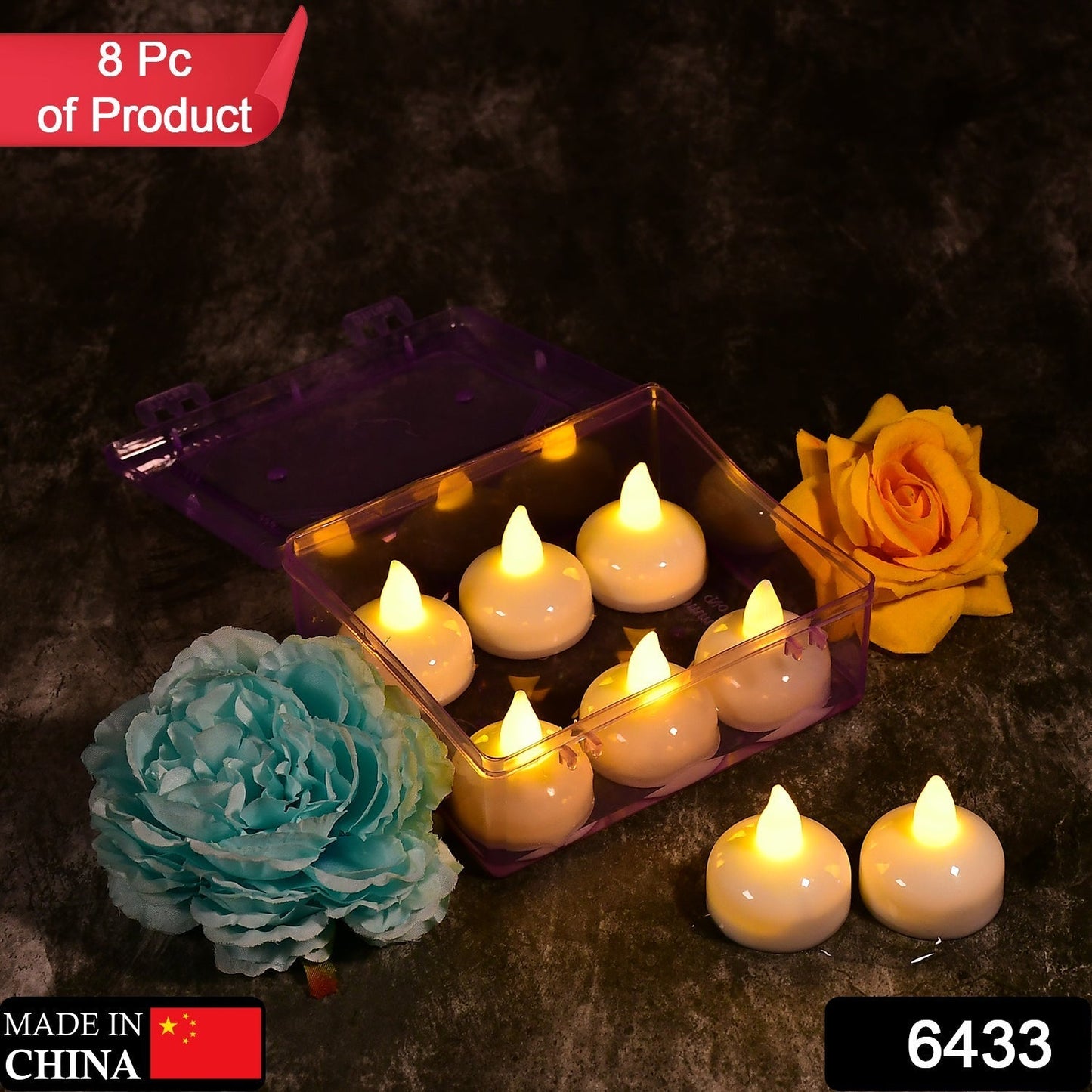 Set of 8Pcs With transparent box. Flameless Floating Candles Battery Operated Tea Lights Tealight Candle - Decorative, Wedding. - infinityexculsivestore.com
