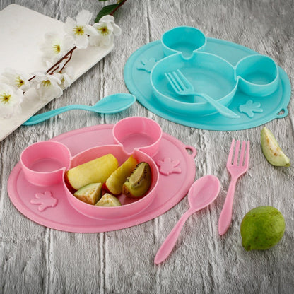 Silicon Micky Plate And 1 Spoon & 1 Fork Card Packing ( 1 Pc Product) - infinityexculsivestore.com