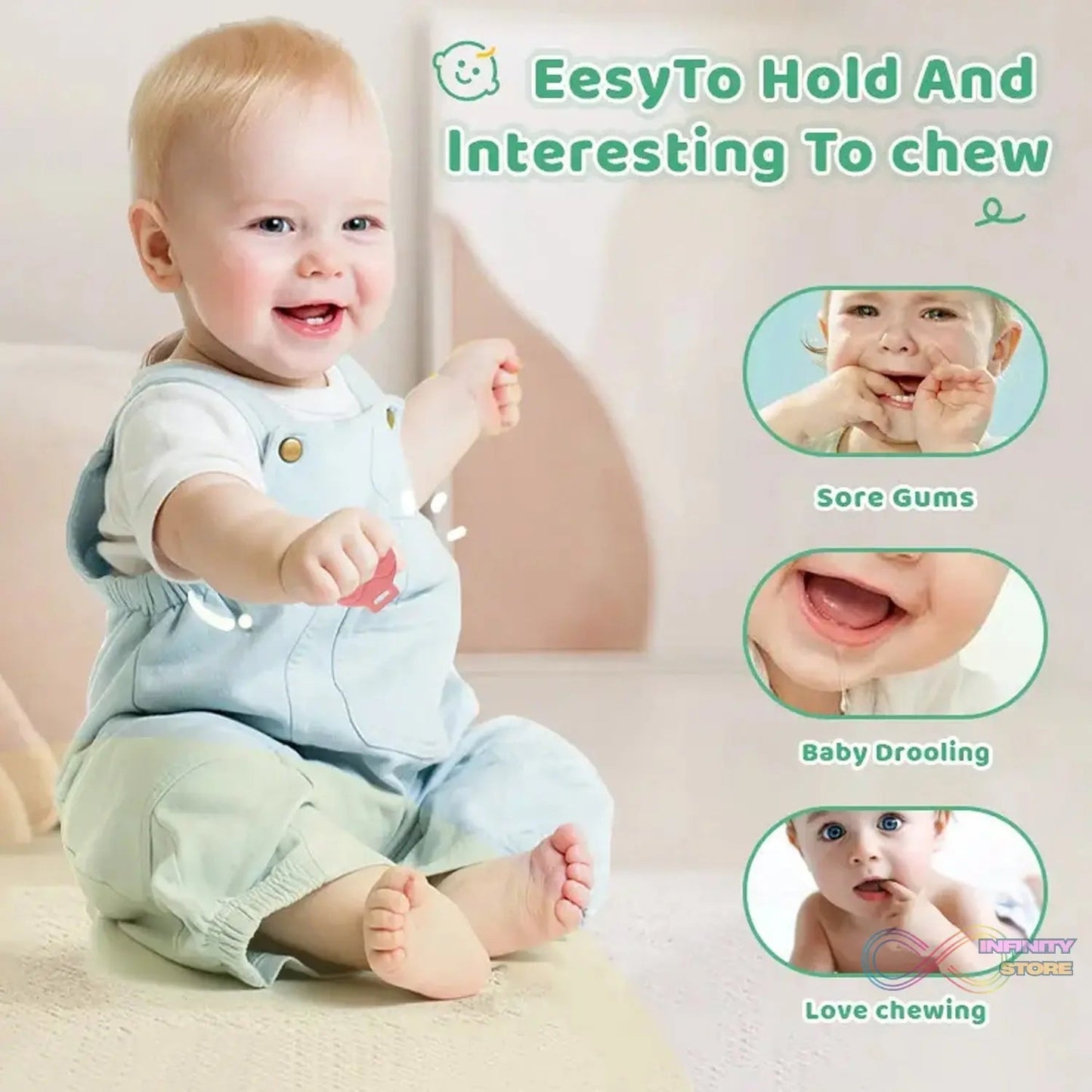 Silicone Baby Teether Pack of 1 (Mix Design & Color) - infinityexculsivestore.com