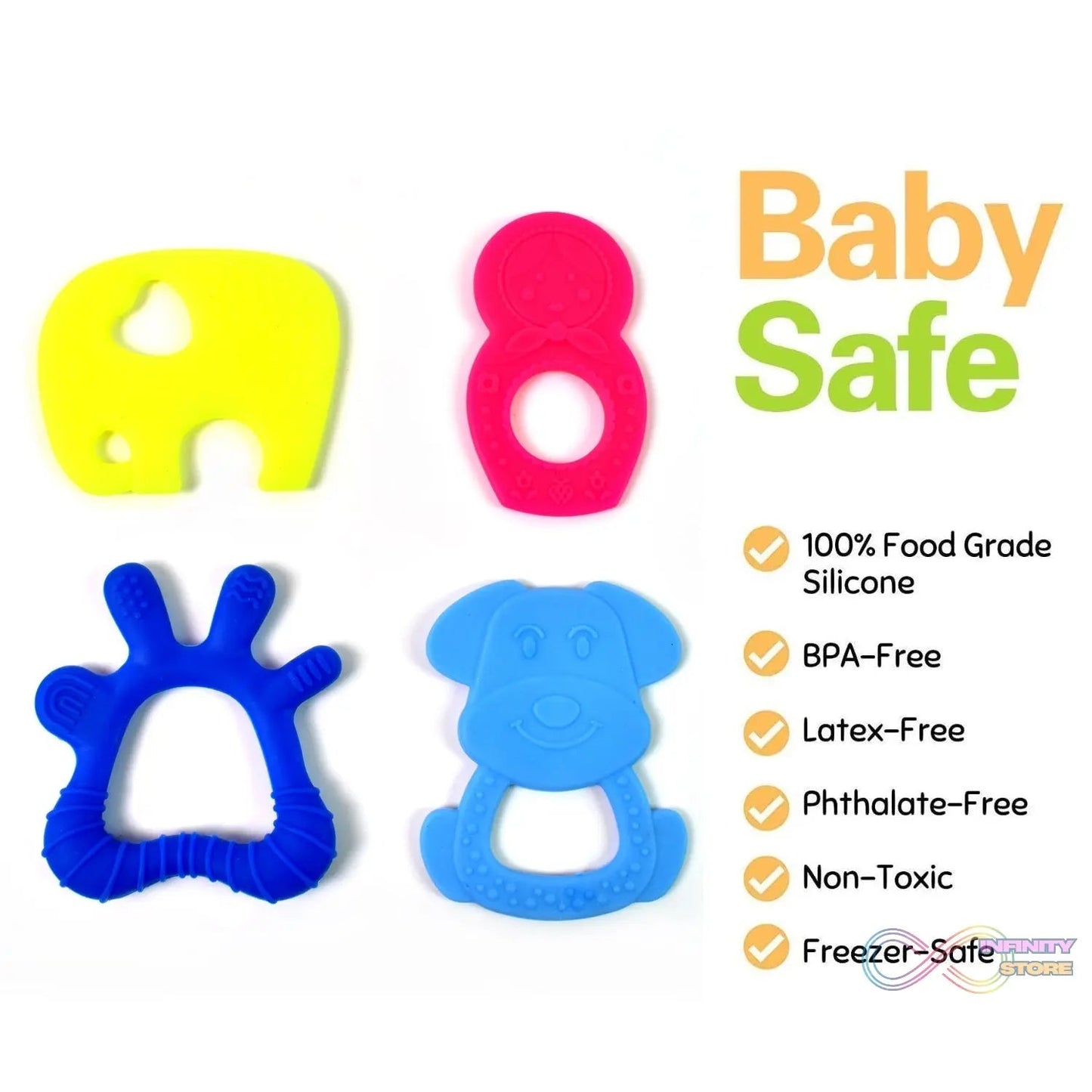 Silicone Baby Teether Pack of 1 (Mix Design & Color) - infinityexculsivestore.com