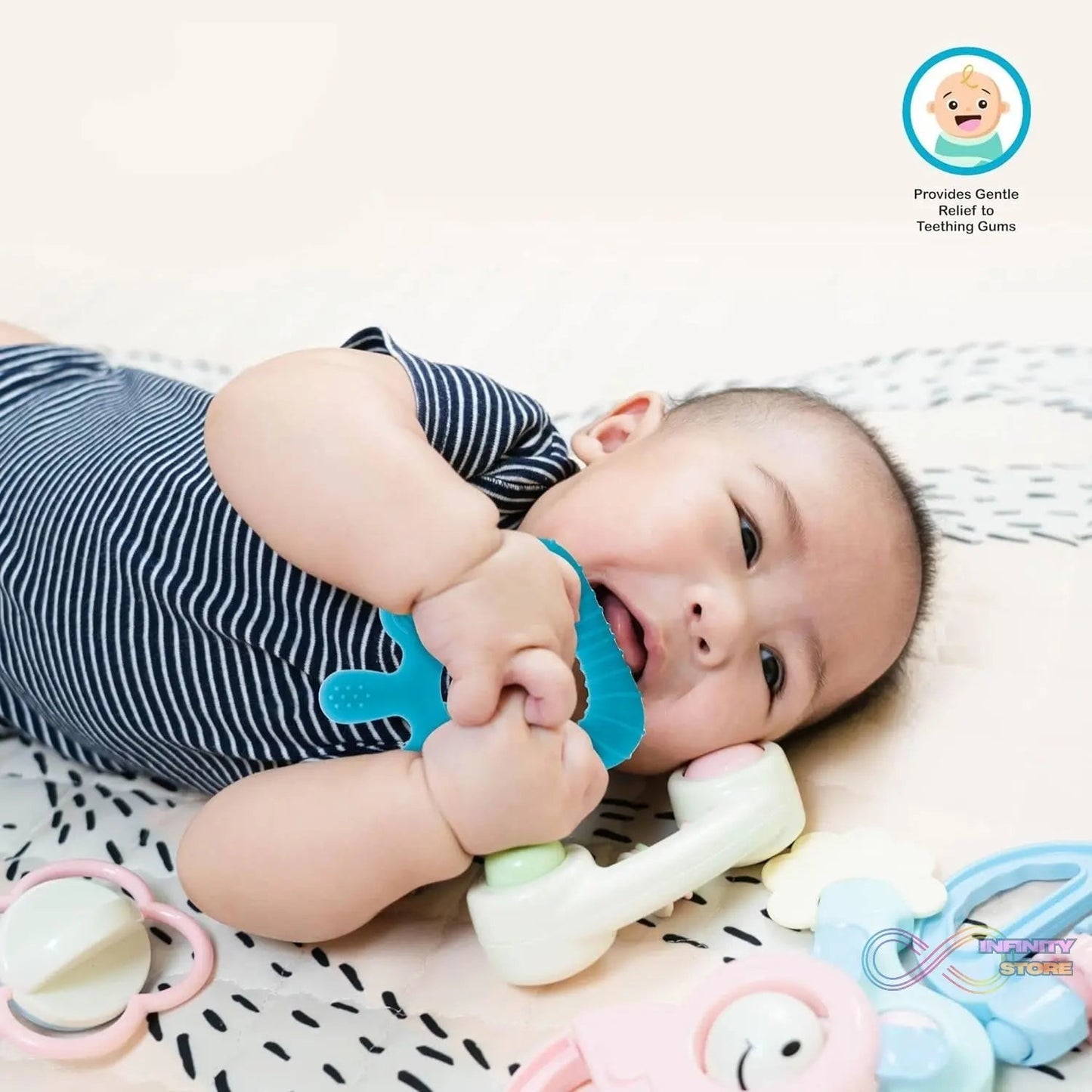 Silicone Baby Teether Pack of 1 (Mix Design & Color) - infinityexculsivestore.com