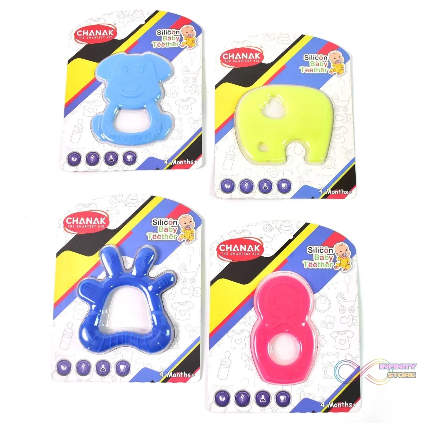 Silicone Baby Teether Pack of 1 (Mix Design & Color) - infinityexculsivestore.com