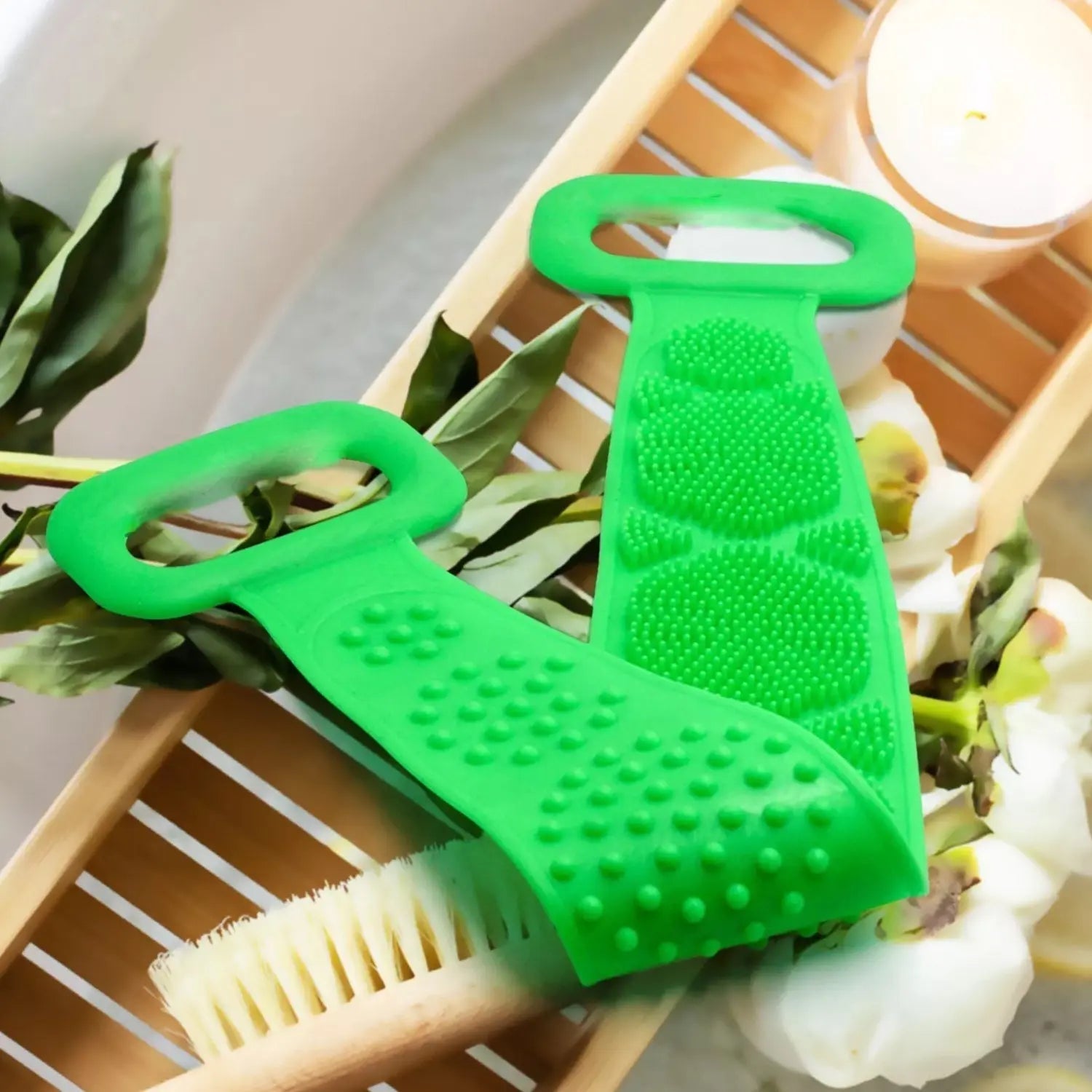 Silicone Body Back Scrubber Double Side Bathing Brush for Skin Deep Cleaning Massage, Dead Skin Removal (135 Gm | Big Size / 1pc) - infinityexculsivestore.com