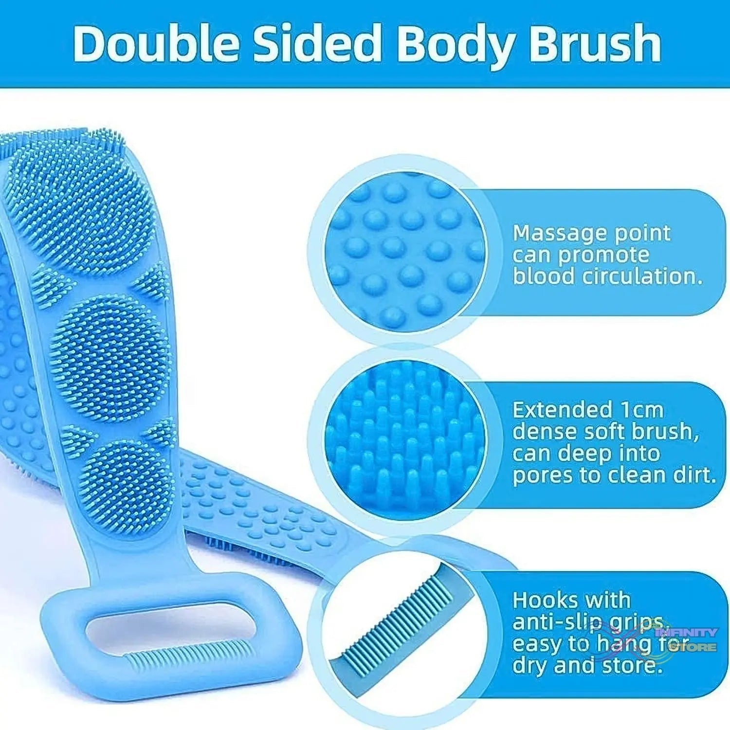 Silicone Body Back Scrubber Double Side Bathing Brush for Skin Deep Cleaning Massage, Dead Skin Removal (77 Gm | Small Size / 1pc) - infinityexculsivestore.com