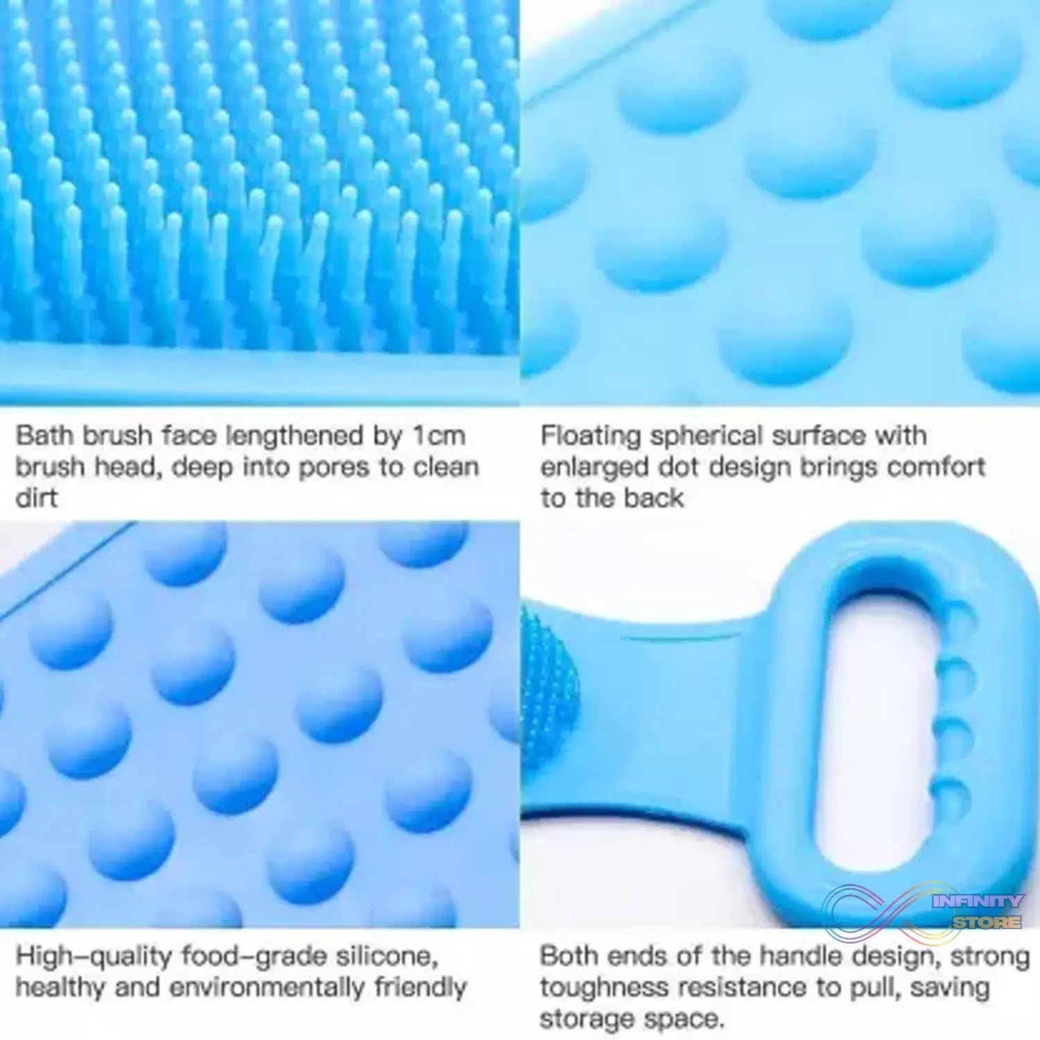 Silicone Body Back Scrubber, Double Side Bathing Brush for Skin Deep Cleaning Massage. - infinityexculsivestore.com