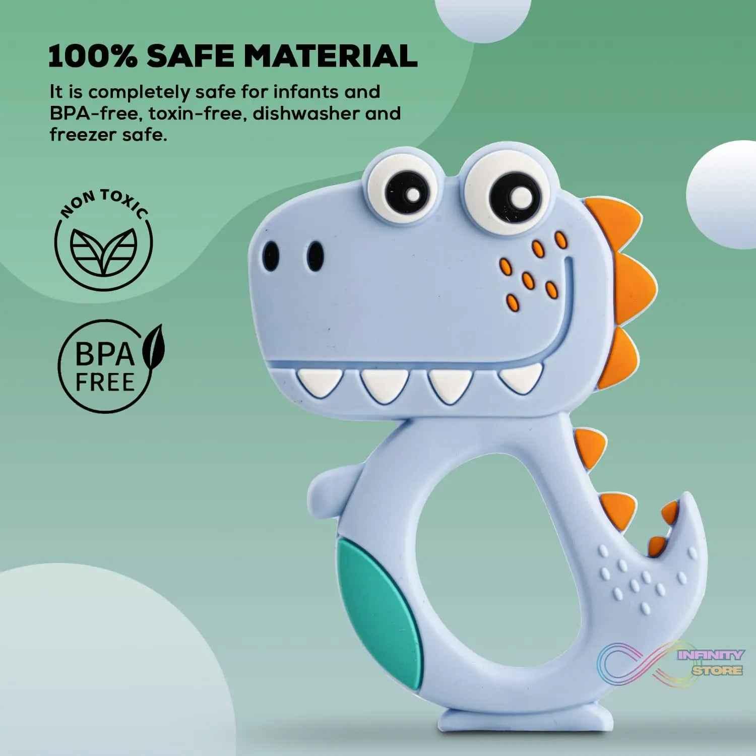 Silicone Dinosaur Teether for Baby (1 Pc / Mix Design & Color) - infinityexculsivestore.com