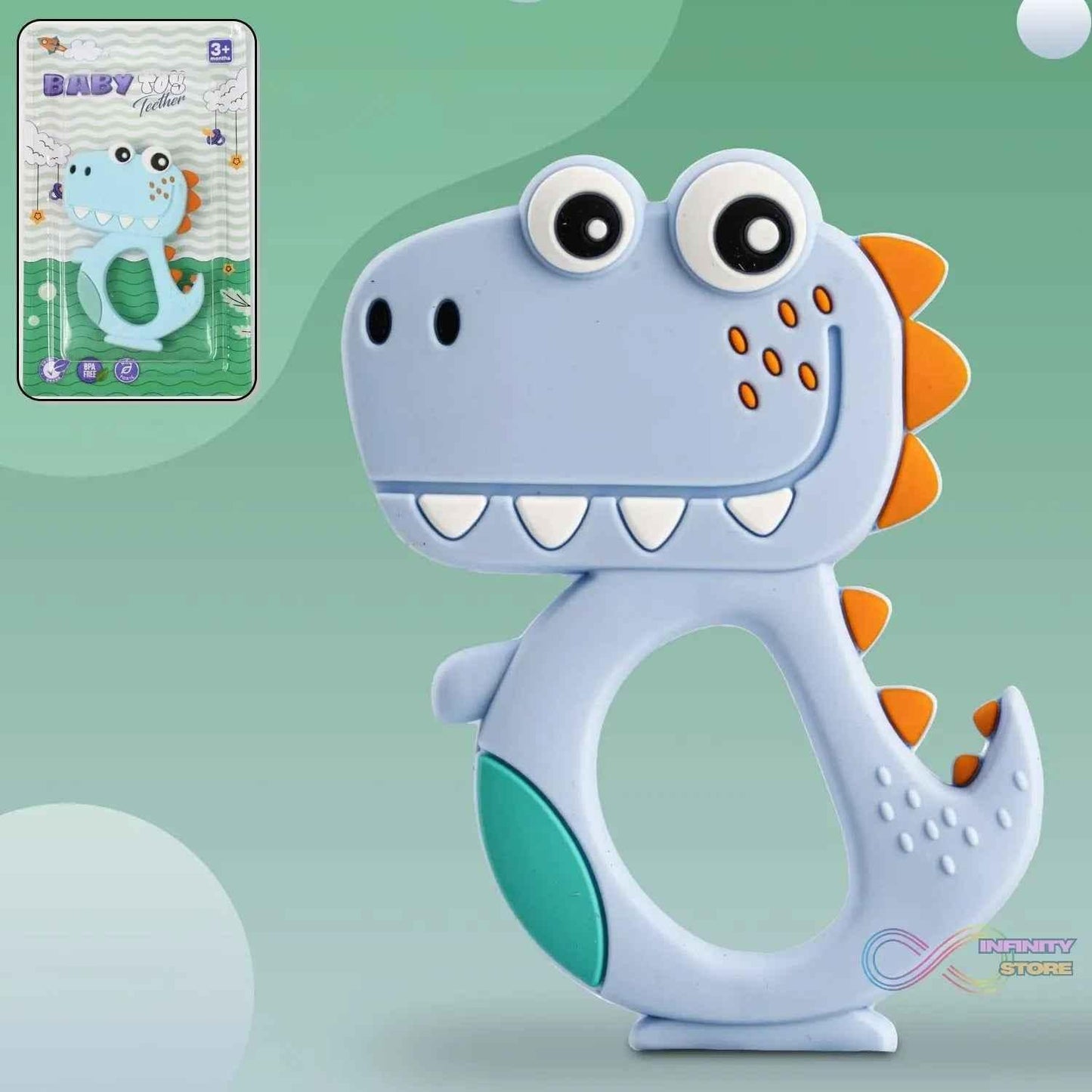 Silicone Dinosaur Teether for Baby (1 Pc / Mix Design & Color) - infinityexculsivestore.com