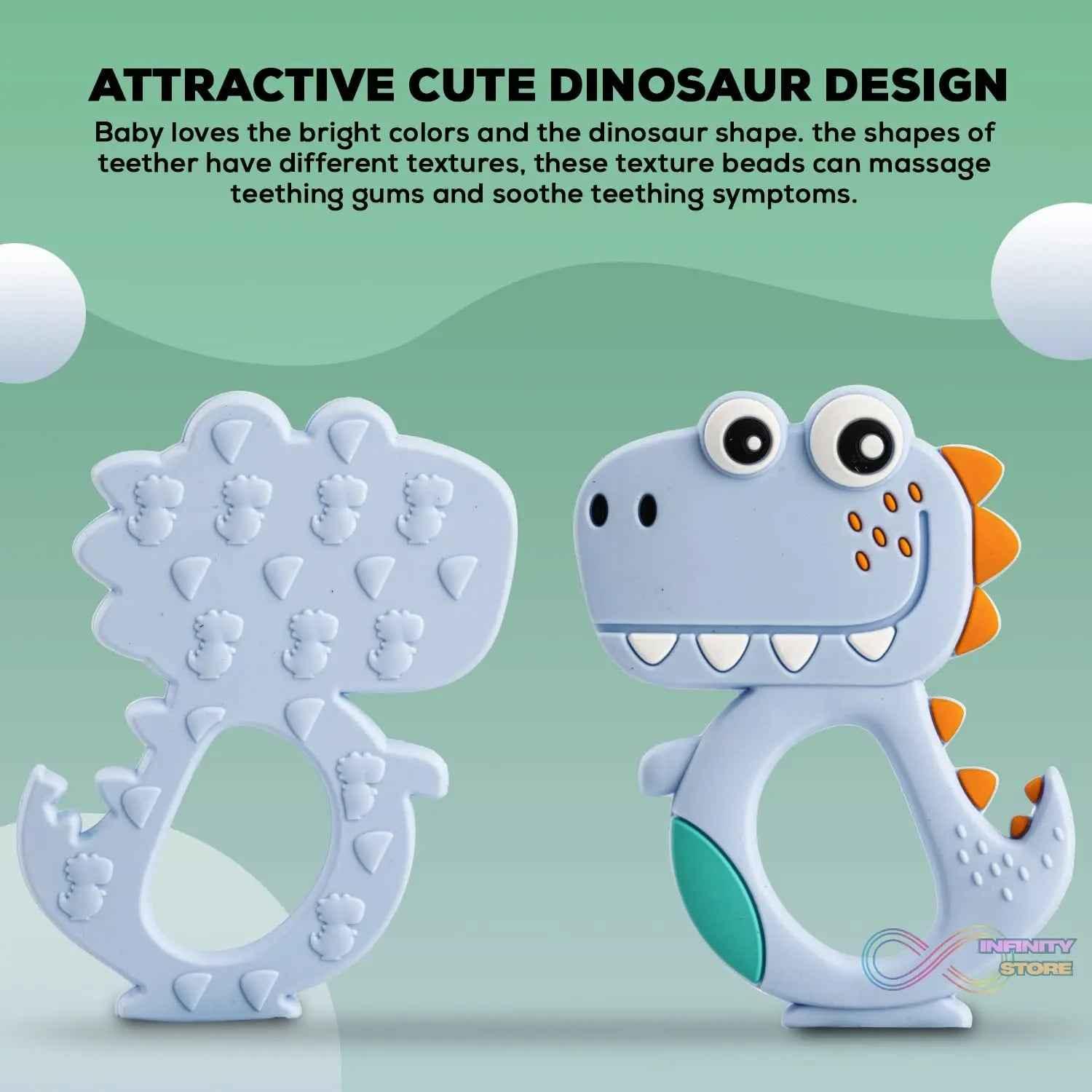 Silicone Dinosaur Teether for Baby (1 Pc / Mix Design & Color) - infinityexculsivestore.com