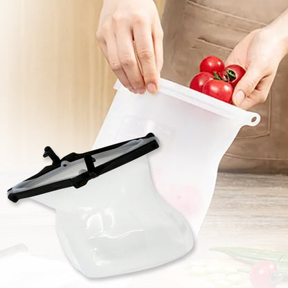 Reusable Silicone Food Storage Bag Set Leakproof Lock Reusable Flat Bottom Freezer Bags, Sandwich Bags, Silicone Food Grade Kids Snack Bags, BPA Free Microwave Dishwasher Safe (1 Pc) - infinityexculsivestore.com