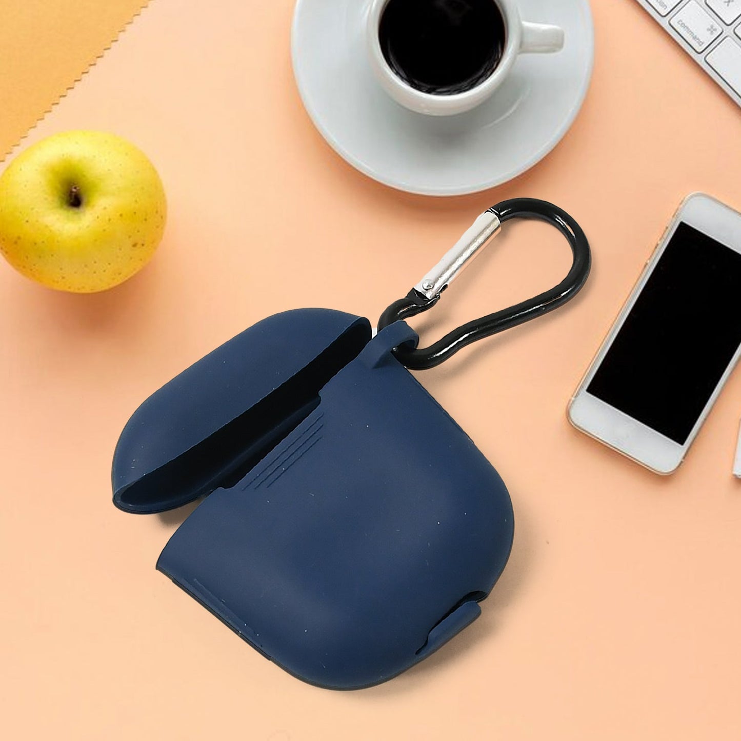 Silicone Shockproof Protection Wireless Headphones Carrying Box Cover with Metal Keychain - infinityexculsivestore.com