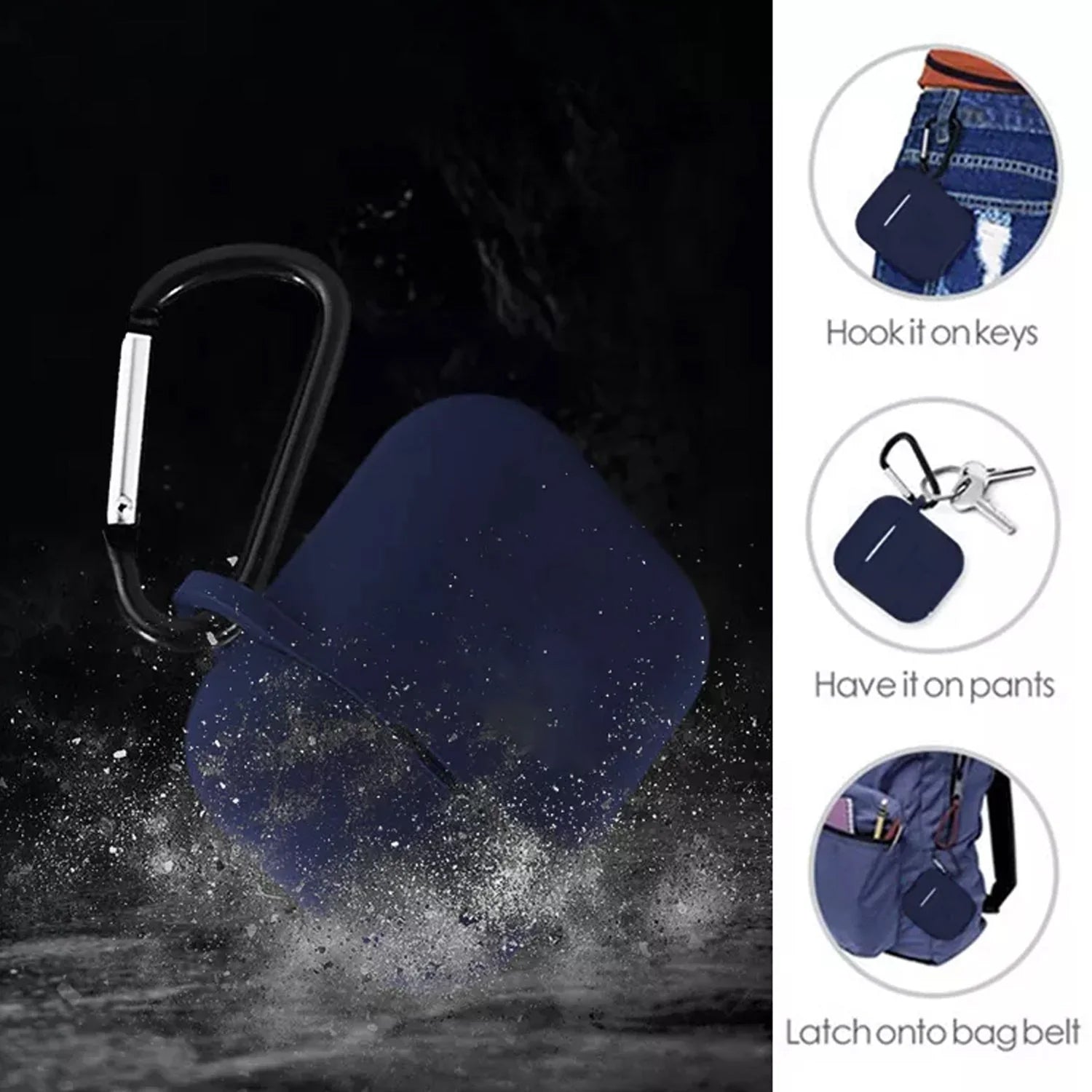 Silicone Shockproof Protection Wireless Headphones Carrying Box Cover with Metal Keychain - infinityexculsivestore.com