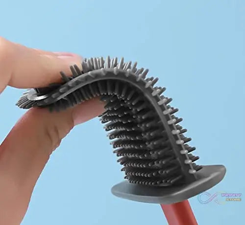 Easy-to-clean silicone toilet brush with holder.