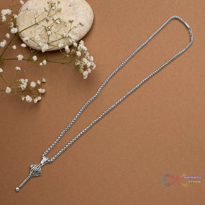 Silver Chain With Gada Pendant / Locket (1 Pc) - infinityexculsivestore.com