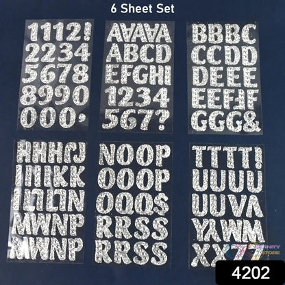 Silver Gem Letter & Numbers Stickers 1 Inch Letters, 130 Count (Pack of 6 Sheets) - infinityexculsivestore.com