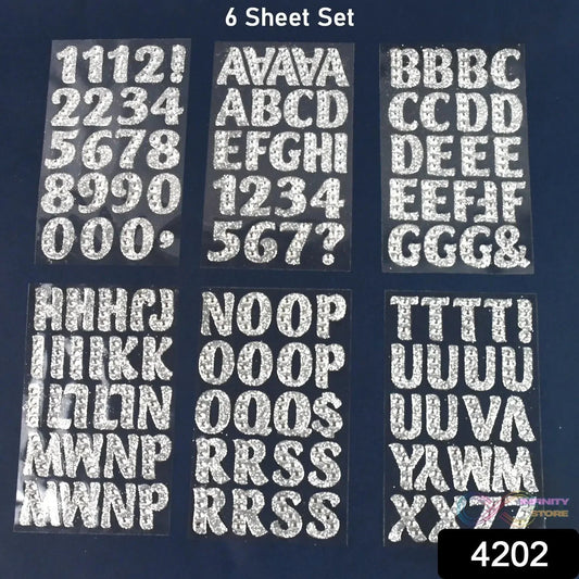 Silver Gem Letter & Numbers Stickers 1 Inch Letters, 130 Count (Pack of 6 Sheets) - infinityexculsivestore.com