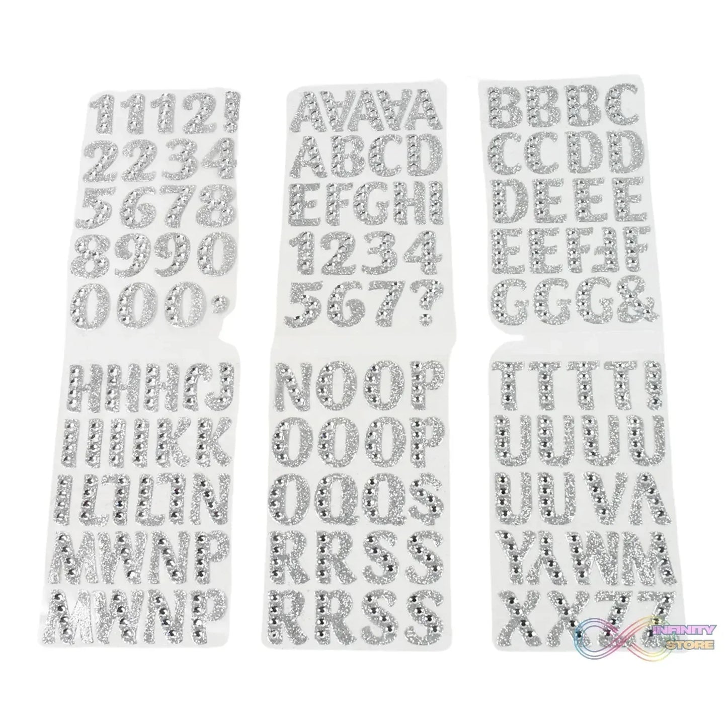 Silver Gem Letter & Numbers Stickers 1 Inch Letters, 130 Count (Pack of 6 Sheets) - infinityexculsivestore.com