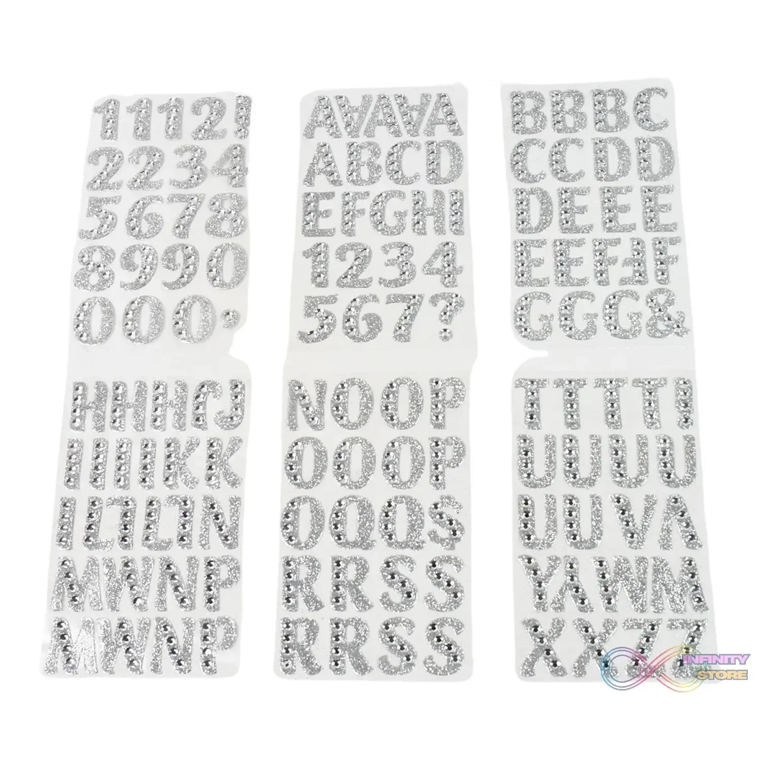 Silver Gem Letter & Numbers Stickers 1 Inch Letters, 130 Count (Pack of 6 Sheets) - infinityexculsivestore.com