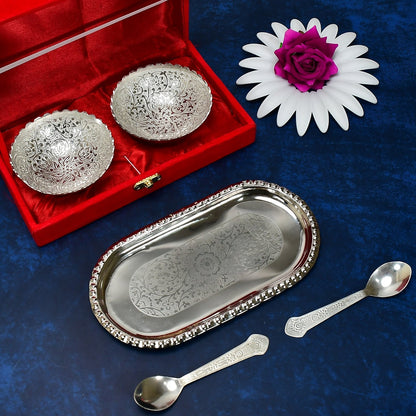 Silver - Plated Brass Bowl & Spoon Set with Velvet Gift Box - infinityexculsivestore.com