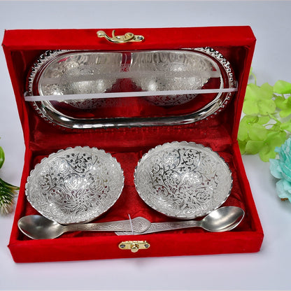 Silver - Plated Brass Bowl & Spoon Set with Velvet Gift Box - infinityexculsivestore.com