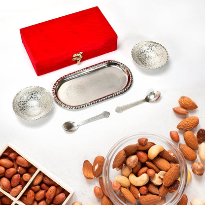 Silver - Plated Brass Bowl & Spoon Set with Velvet Gift Box - infinityexculsivestore.com
