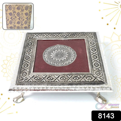 Silver - Square Pooja Chowki Patla / Bajot (20×20 CM / 1 Pc) - infinityexculsivestore.com