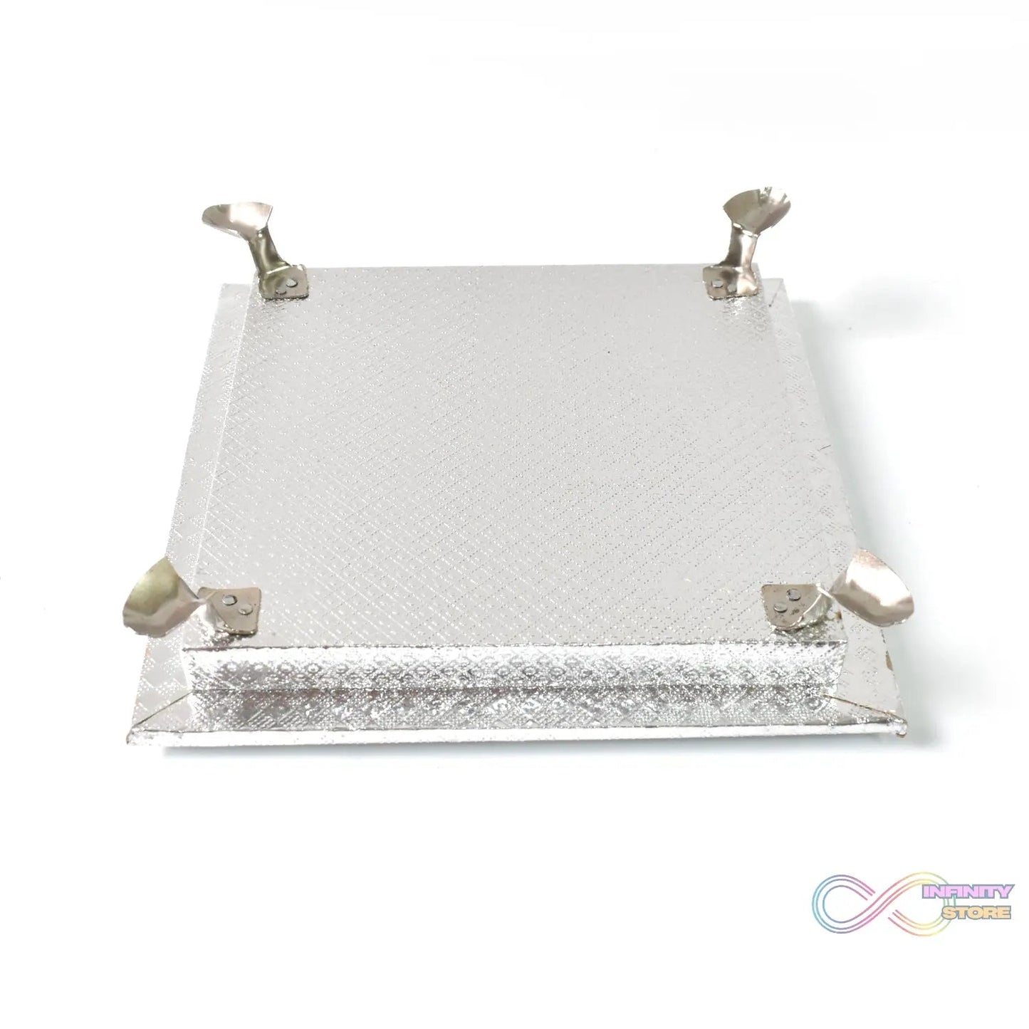 Silver - Square Pooja Chowki Patla / Bajot (20×20 CM / 1 Pc) - infinityexculsivestore.com