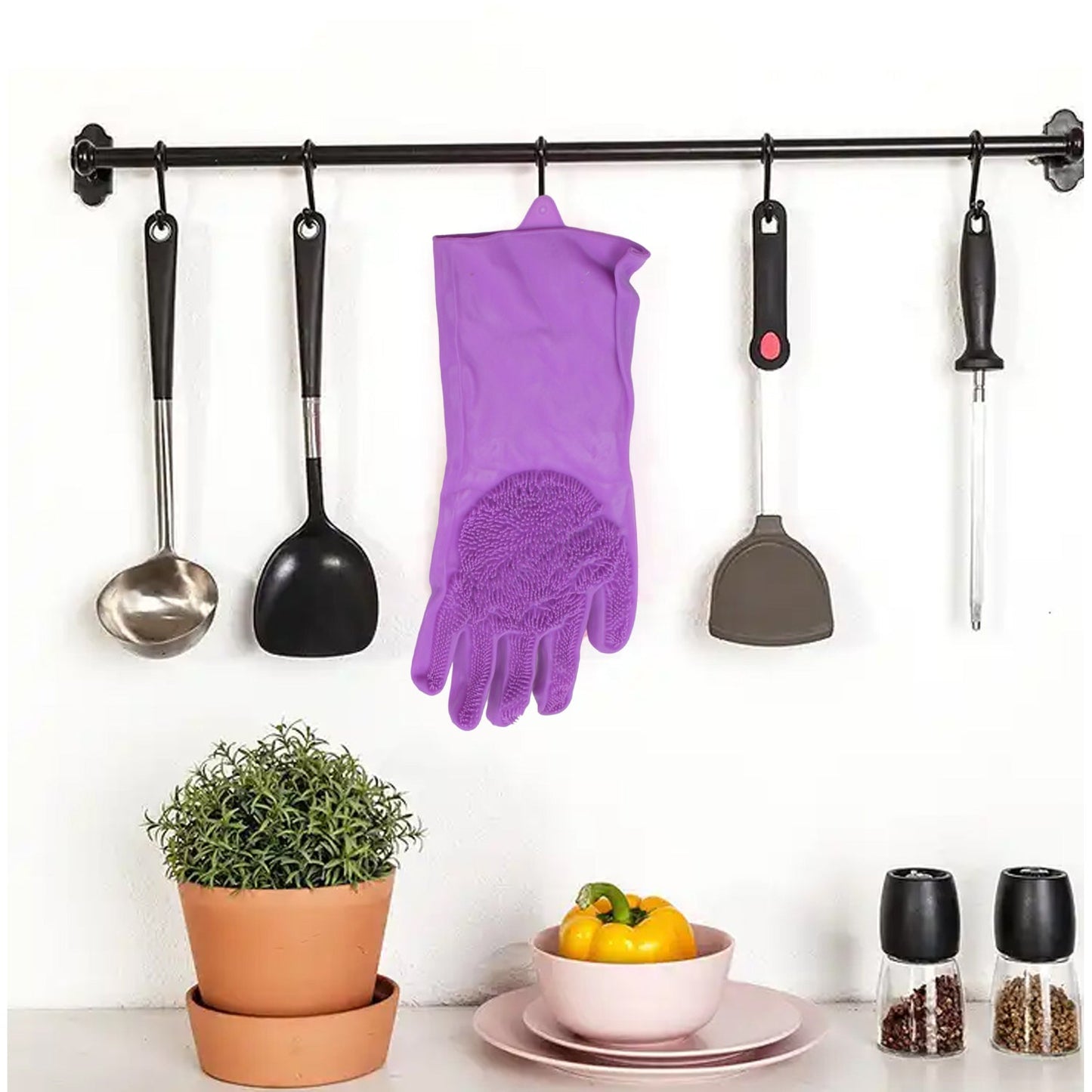 Single Left - Handed Silicone Dishwashing Glove: Scrubber, Reusable, Kitchen Cleaning - infinityexculsivestore.com