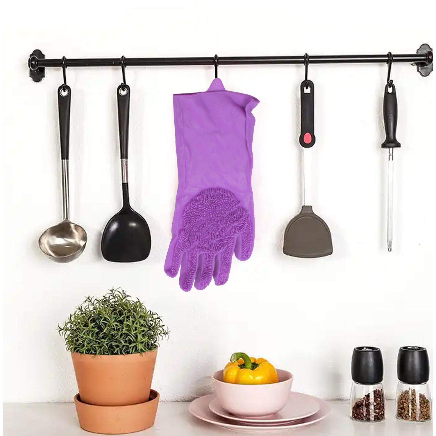 Single Left - Handed Silicone Dishwashing Glove: Scrubber, Reusable, Kitchen Cleaning - infinityexculsivestore.com