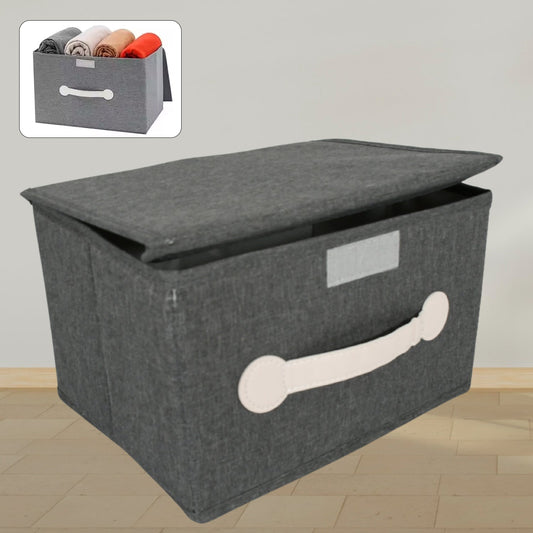 Small Foldable Storage Box With Lid And Handles, Cotton And Linen Storage Bins And Baskets Organizer For Nursery, Closet, Bedroom, Home (28×20×16 Cm / 1 pc) - infinityexculsivestore.com