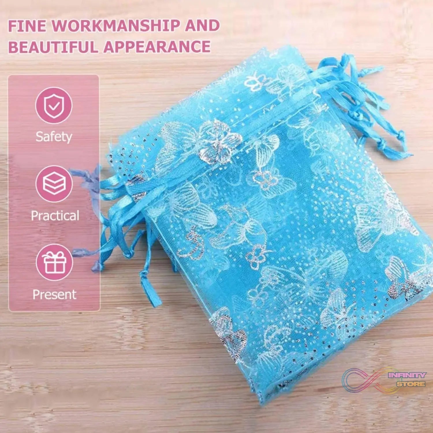 Organza Return Gift Bags Small Mesh Bags Drawstring Gift Bags Christmas Drawstring Organza Gift Bags, Wedding Party Festival Gift Bags, Jewellery Packing Pouch Dry Fruit Pouch 10×12 Cm (100 Pcs Set) - infinityexculsivestore.com