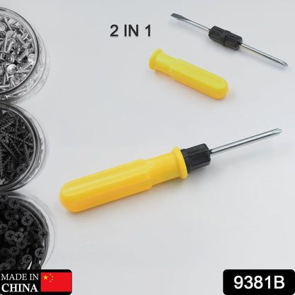 Small Pocket Size 2 in 1 Slotted Cross Head Double Sided Flat Magnetic Screwdriver with PVC Plastic Coated Handle (1 Pc) - infinityexculsivestore.com