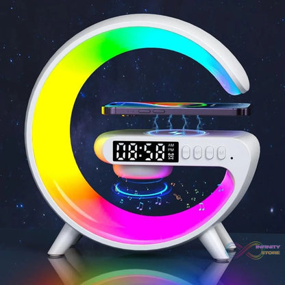 Smart Alarm Clock with G - Shape RGB Light Bluetooth Speaker, Wireless Charging (1 Pc) - infinityexculsivestore.com
