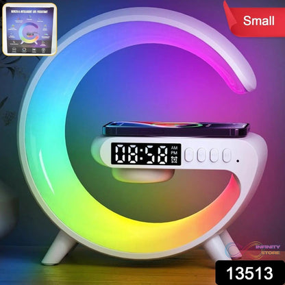 Smart Alarm Clock with G - Shape RGB Light Bluetooth Speaker, Wireless Charging (1 Pc) - infinityexculsivestore.com