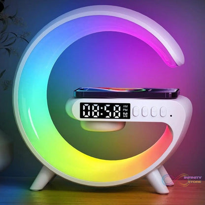 Smart Alarm Clock with G - Shape RGB Light Bluetooth Speaker, Wireless Charging (1 Pc) - infinityexculsivestore.com