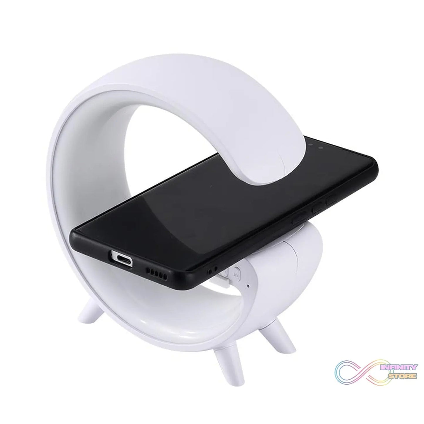 Smart Alarm Clock with G - Shape RGB Light Bluetooth Speaker, Wireless Charging (1 Pc) - infinityexculsivestore.com