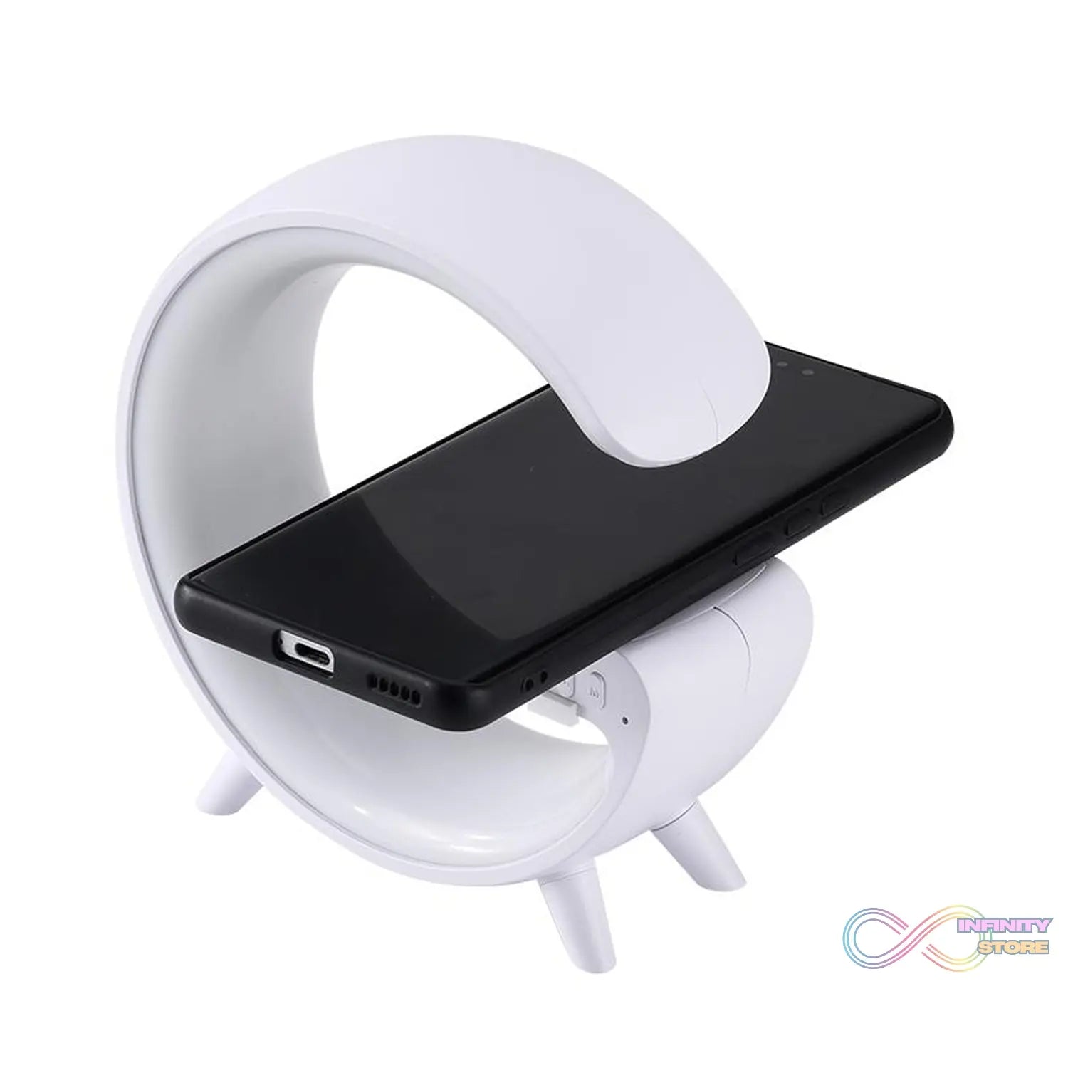 Smart Alarm Clock with G - Shape RGB Light Bluetooth Speaker, Wireless Charging (1 Pc) - infinityexculsivestore.com