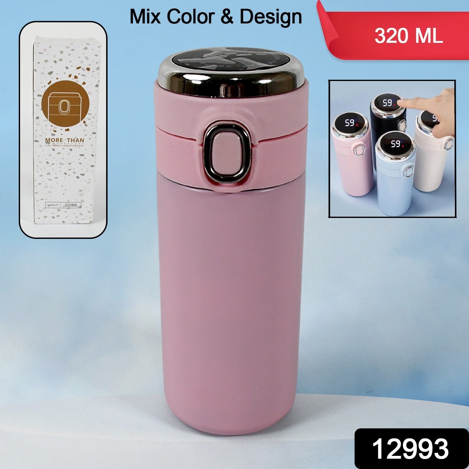 Smart Vacuum Insulated Water Bottle with LED Temperature Display, Cold & Hot | Leak Proof | Office Bottle | Gym | Home | Kitchen | Hiking | Trekking | Travel Bottle  (Mix Color & Design / 320 ML) - infinityexculsivestore.com