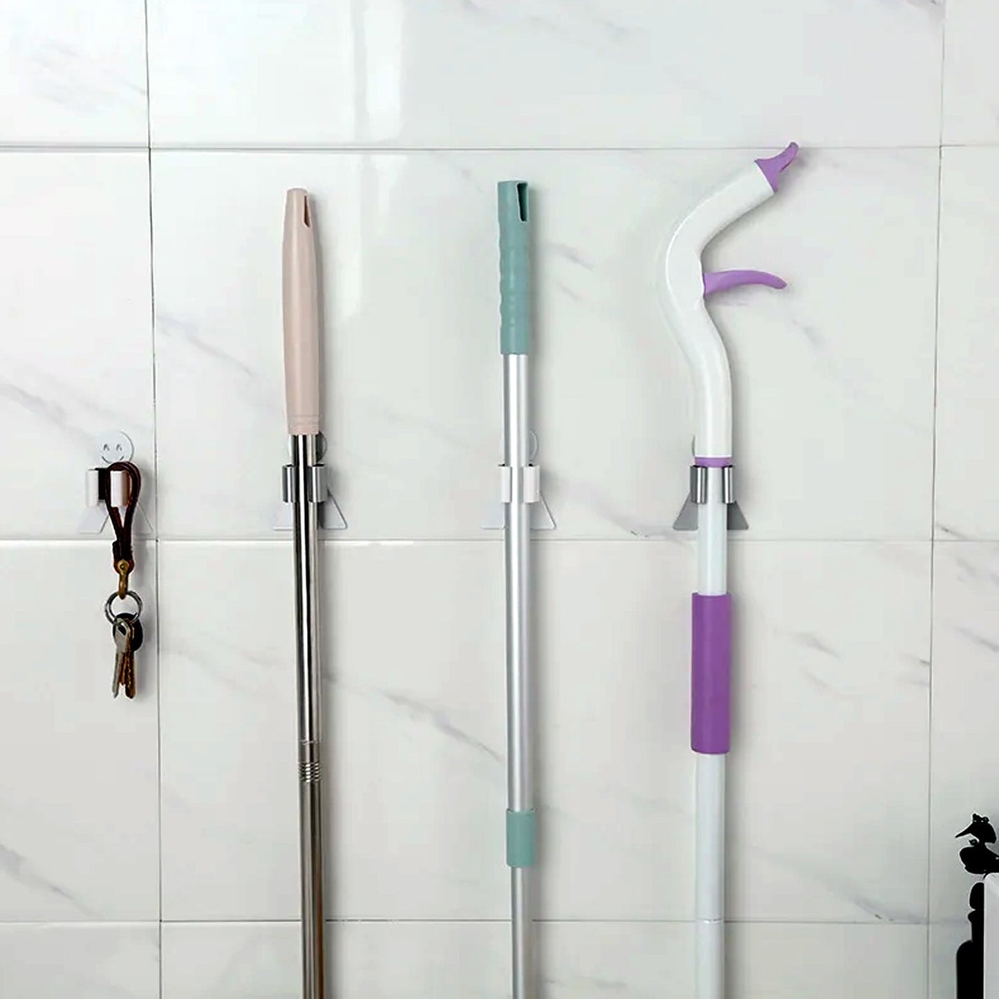 Smile Face Wall Mounted Brush & Broom Organize Holder, Hanger Storage Rack Kitchen Clip Seamless Mop Hook with Mounted Hanging (1Pc) - infinityexculsivestore.com