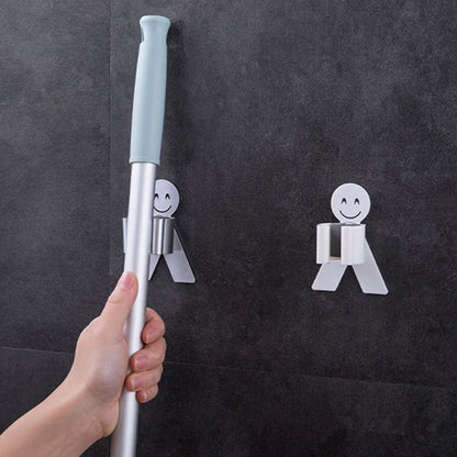 Smile Face Wall Mounted Brush & Broom Organize Holder, Hanger Storage Rack Kitchen Clip Seamless Mop Hook with Mounted Hanging (1Pc) - infinityexculsivestore.com