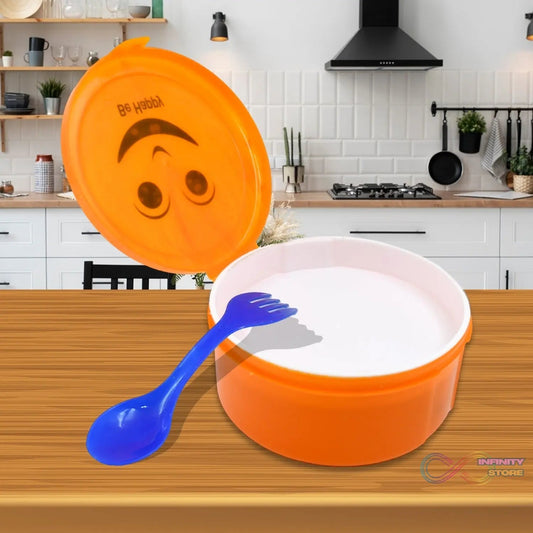 Smily Plastic lunch box, Small Box With 2in1 Spoon pack of 1 - infinityexculsivestore.com