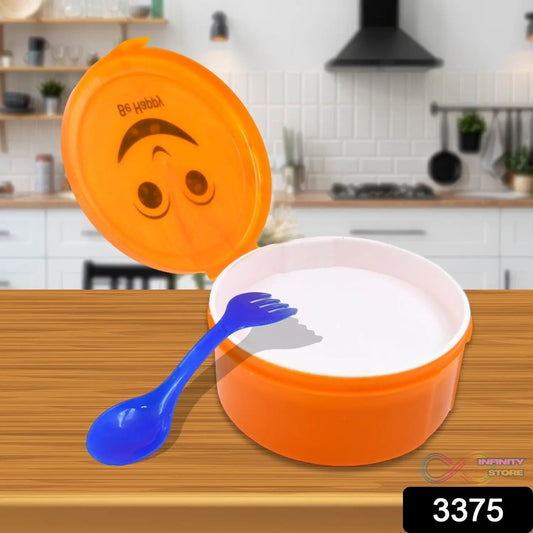 Smily Plastic lunch box, Small Box With 2in1 Spoon pack of 1 - infinityexculsivestore.com