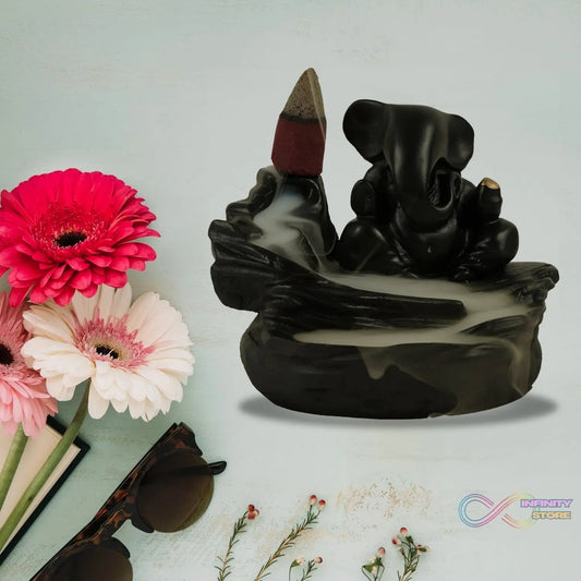 Smoke Fountain Ganesha Idol Decoration Items with 8 Pc Backflow Incense Cones Sticks (1 pc) - infinityexculsivestore.com
