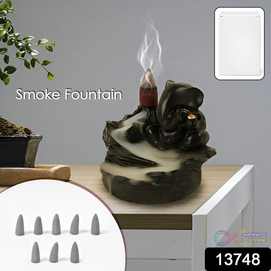 Smoke Fountain Ganesha Idol Decoration Items with 8 Pc Backflow Incense Cones Sticks (1 pc) - infinityexculsivestore.com
