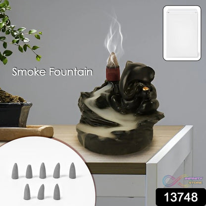Smoke Fountain Ganesha Idol Decoration Items with 8 Pc Backflow Incense Cones Sticks (1 pc) - infinityexculsivestore.com