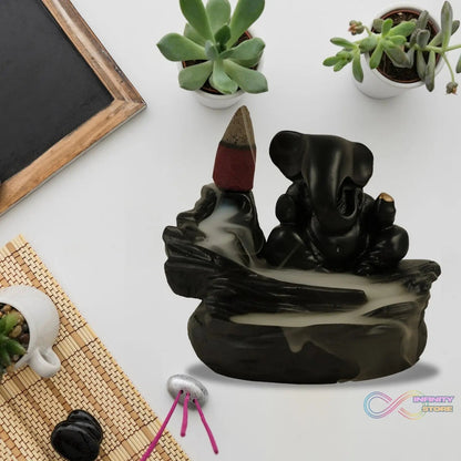 Smoke Fountain Ganesha Idol Decoration Items with 8 Pc Backflow Incense Cones Sticks (1 pc) - infinityexculsivestore.com