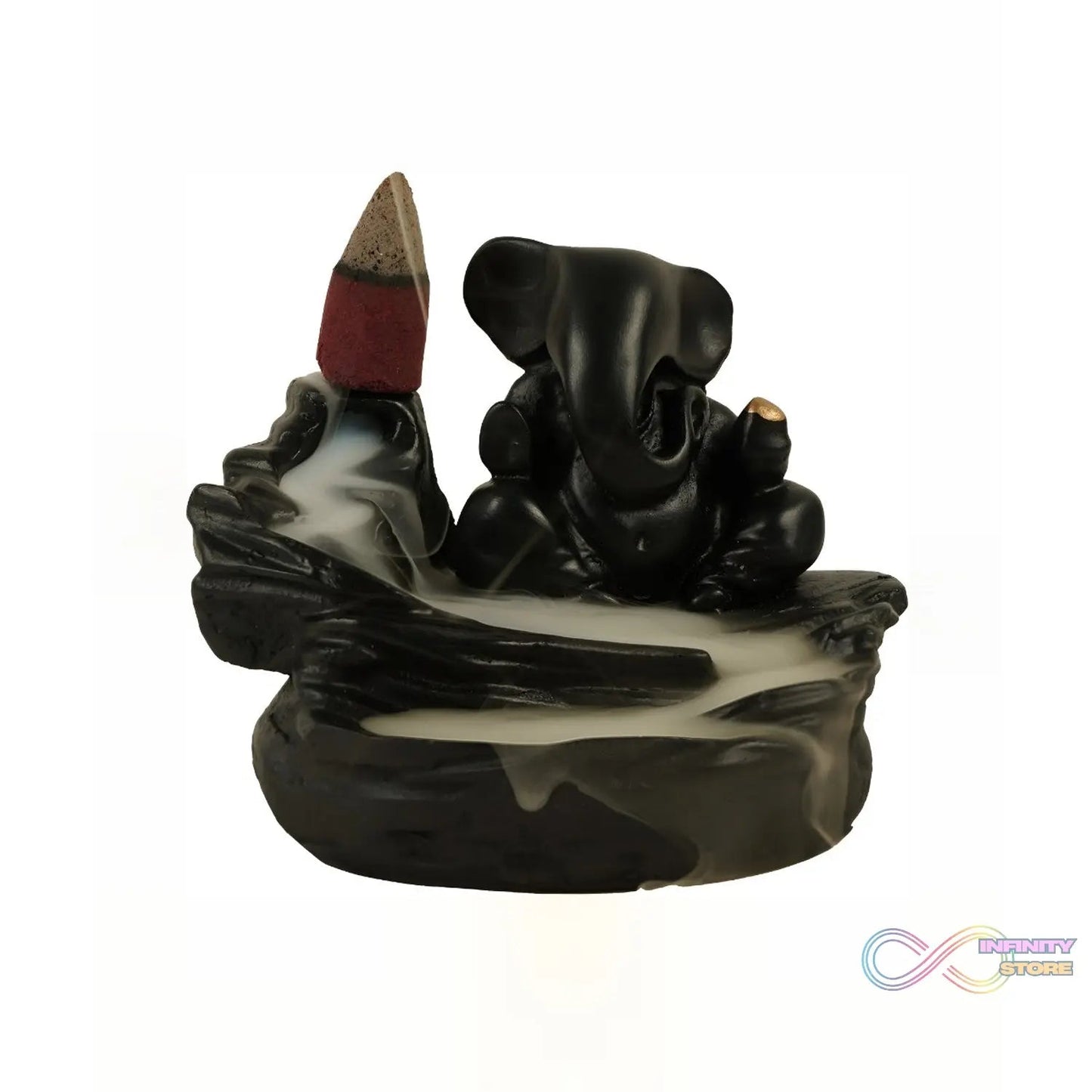 Smoke Fountain Ganesha Idol Decoration Items with 8 Pc Backflow Incense Cones Sticks (1 pc) - infinityexculsivestore.com